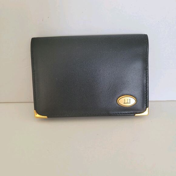 Dunhill Designer Card Wallet Black Bifold Leather Folding Small Logo Vintage - Picture 2 of 11